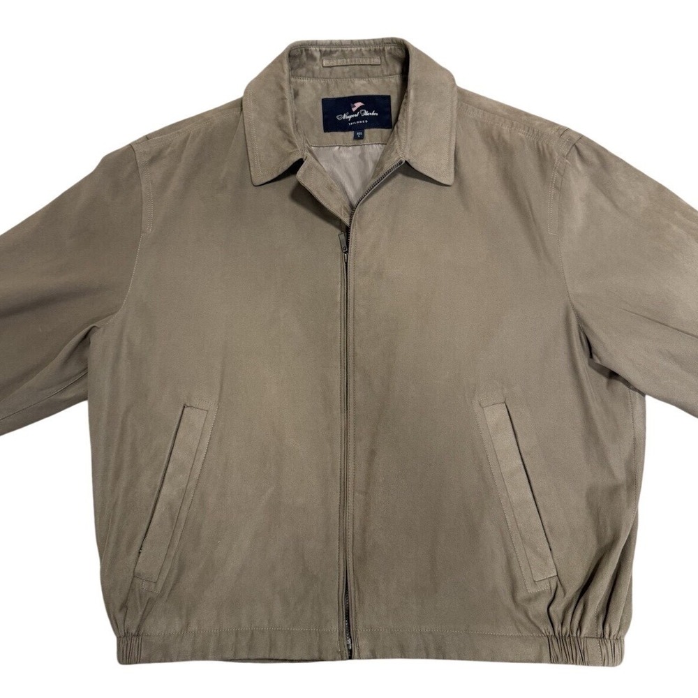 Newport Harbor Tailored Bomber Jacket Faux Suede Size L Tan/Beige/Khaki, Lined - Picture 3 of 15